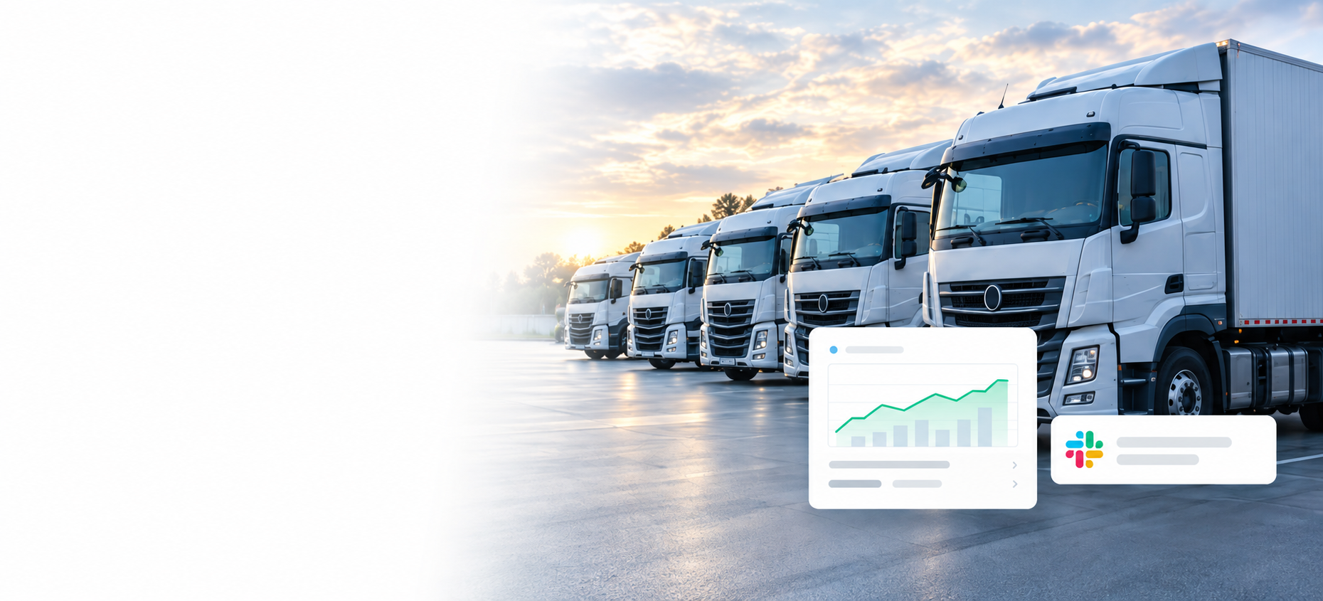 Illustrative commercial fleet near a logistics depot, with a small abstract activity indicator